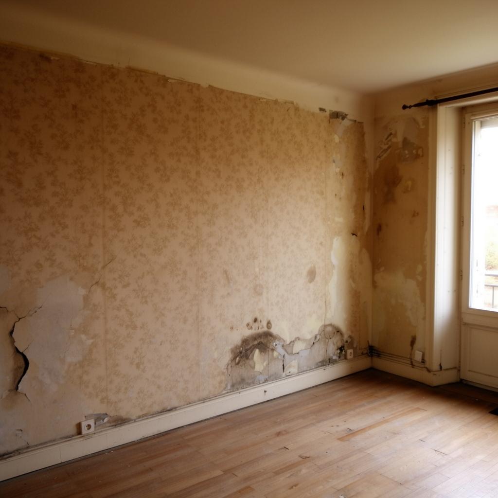 Mur intérieur abîmé avant rénovation